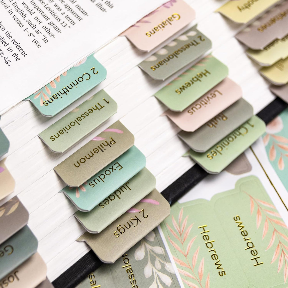 Mr. Pen- Bible Tabs, 75 pcs, Boho Floral, Gold Foil Lettering, Laminated Bible Tabs for Women and Men