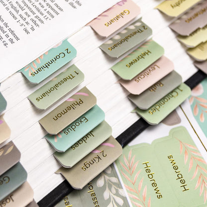 Mr. Pen- Bible Tabs, 75 pcs, Boho Floral, Gold Foil Lettering, Laminated Bible Tabs for Women and Men