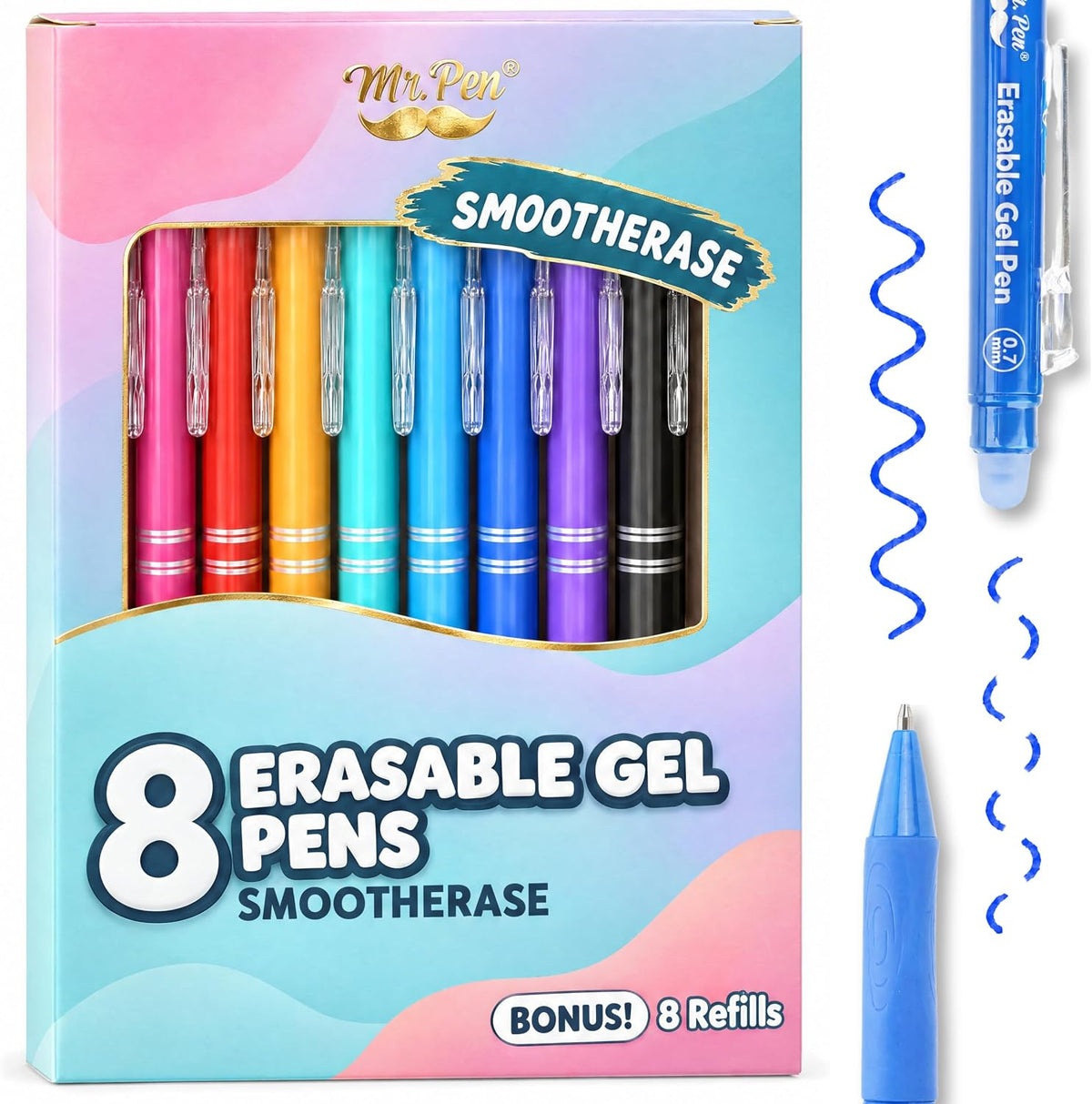 Mr. Pen- Erasable Gel Pens, 8 Pens & 8 Refills, 0.7mm, Assorted Colors