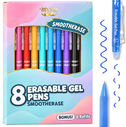 Mr. Pen- Erasable Gel Pens, 8 Pens & 8 Refills, 0.7mm, Assorted Colors