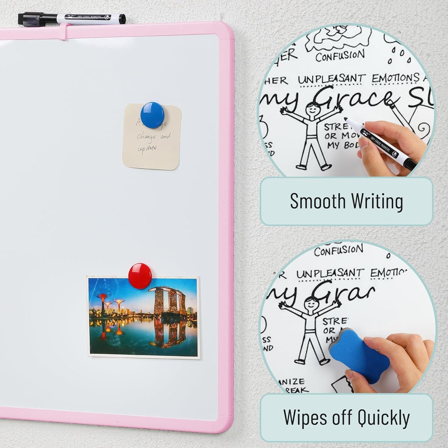 Mr. Pen- Dry Erase Board, 18” x 24” with a Black Marker, Pink Frame, Dry Erase Board for Wall