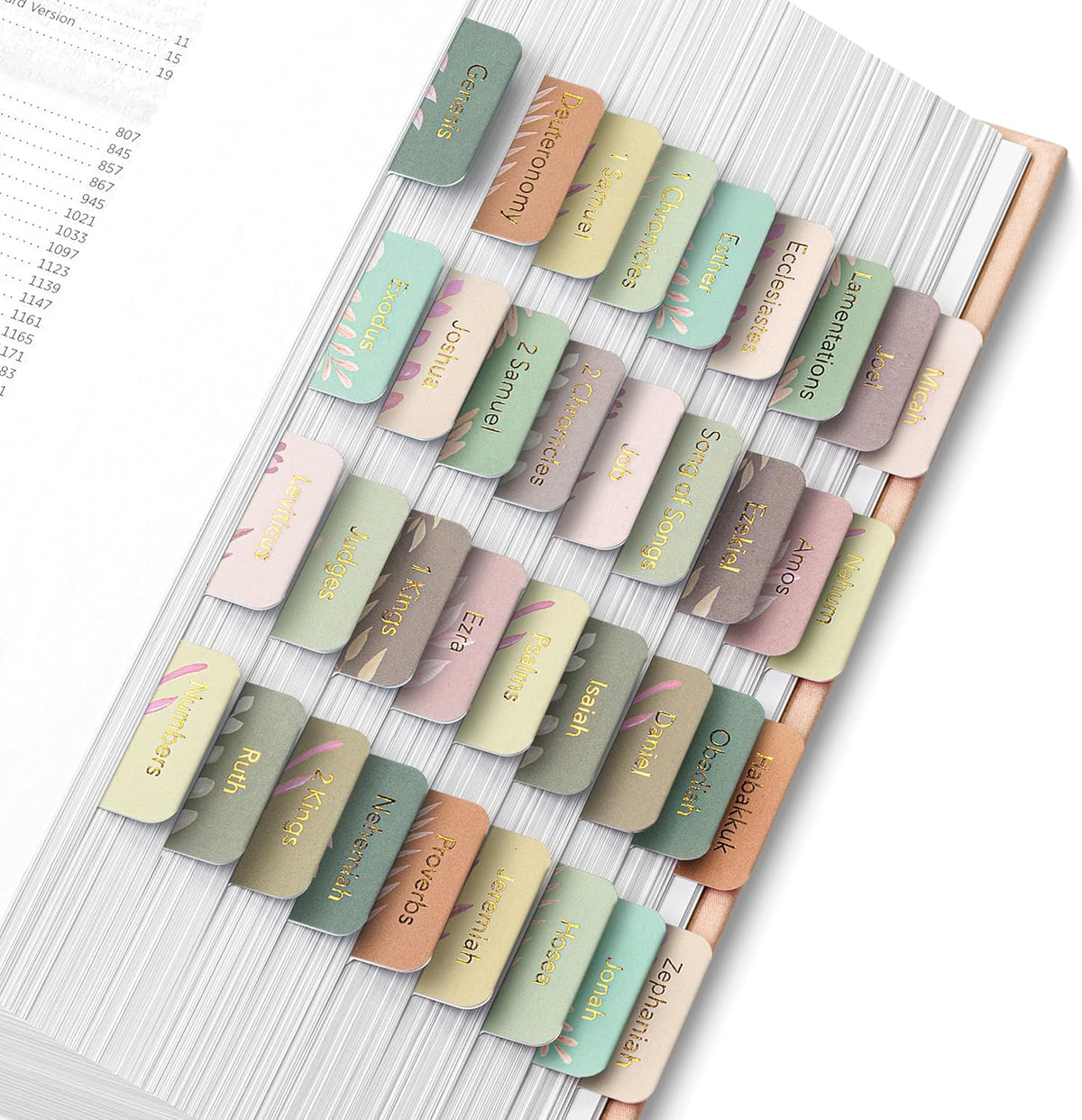 Mr. Pen- Bible Tabs, 75 pcs, Boho Floral, Gold Foil Lettering, Laminated Bible Tabs for Women and Men