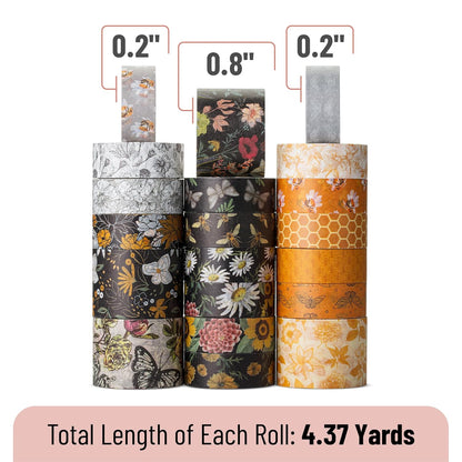 Washi Tape Set, 20 Rolls, Golden Hives Theme, Assorted Widths