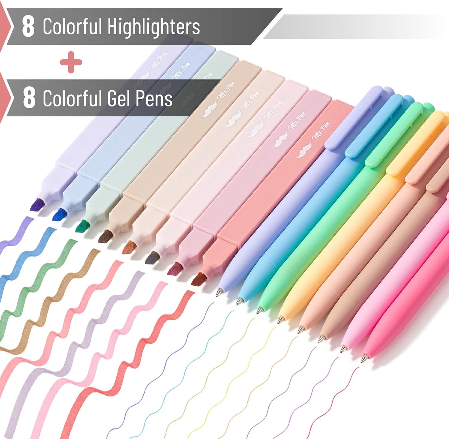 Mr. Pen- Aesthetic Highlighters and Gel Pens, 16 Pack, 200 Sheets Transparent Sticky Tabs for Books, No Bleed Highlighters for Bible Pages No Bleed