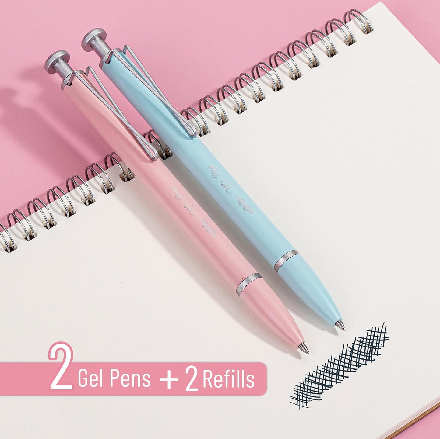 Mr. Pen- Metal Retractable Gel Pen, 2 Pack, 2 Refills, Blue & Pink, Black Ink, Metal Barrel Gel Pens Fine Point 0.7mm