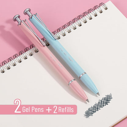 Mr. Pen- Metal Retractable Gel Pen, 2 Pack, 2 Refills, Blue & Pink, Black Ink, Metal Barrel Gel Pens Fine Point 0.7mm
