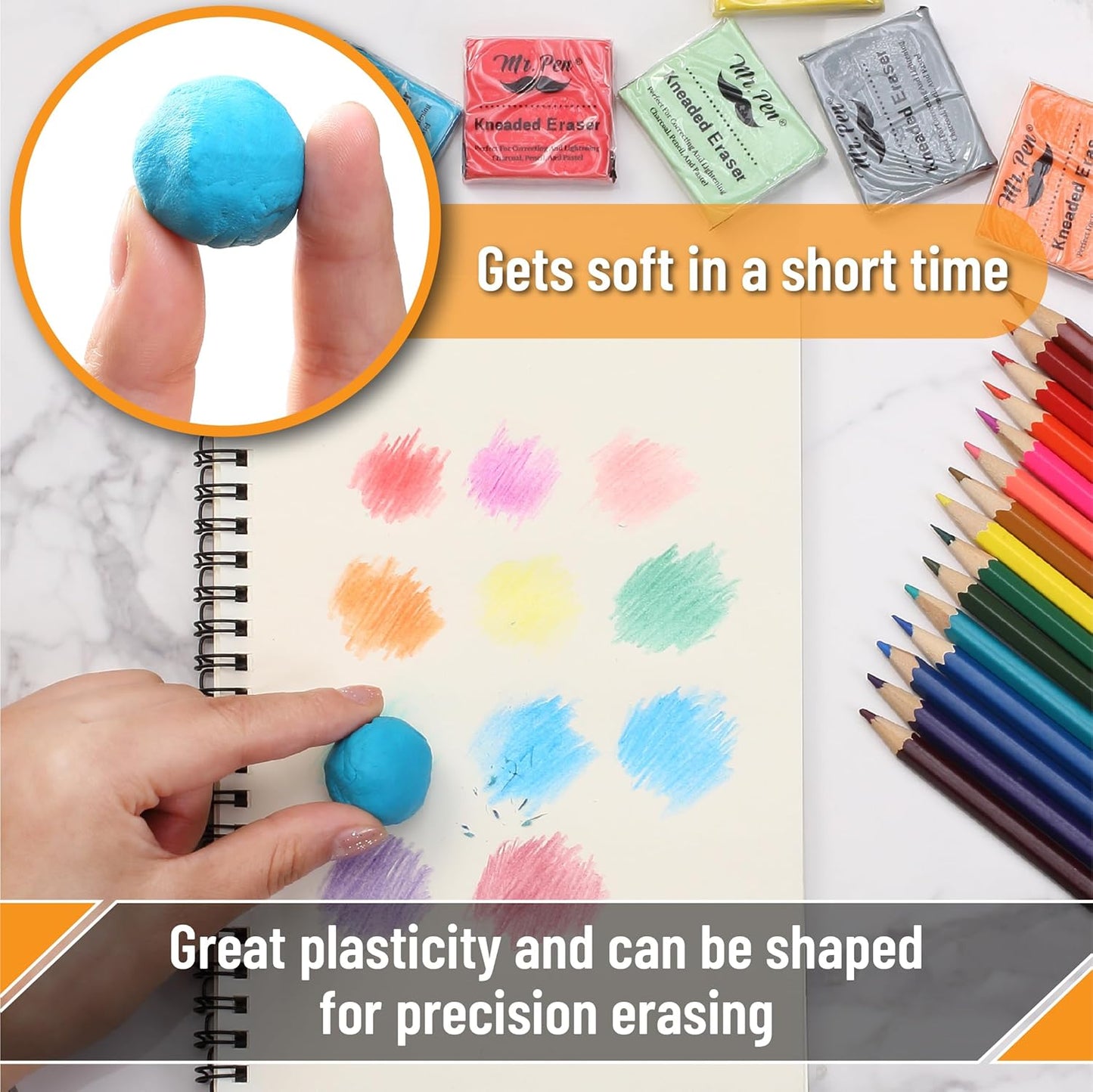 Mr. Pen- Kneaded Eraser, 4 Pack, Colorful, Kneaded Erasers for Artists