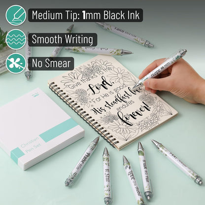 Mr. Pen- Christian Pen Set, 10 Pack, Green Elegance, Black Ink, Bible Verse Pen