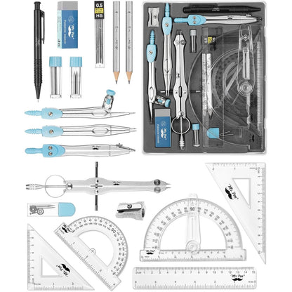 Mr. Pen- Geometry Set, 15 pcs, Light Blue, 6 Inch Swing Arm Protractor, Divider, Set Squares