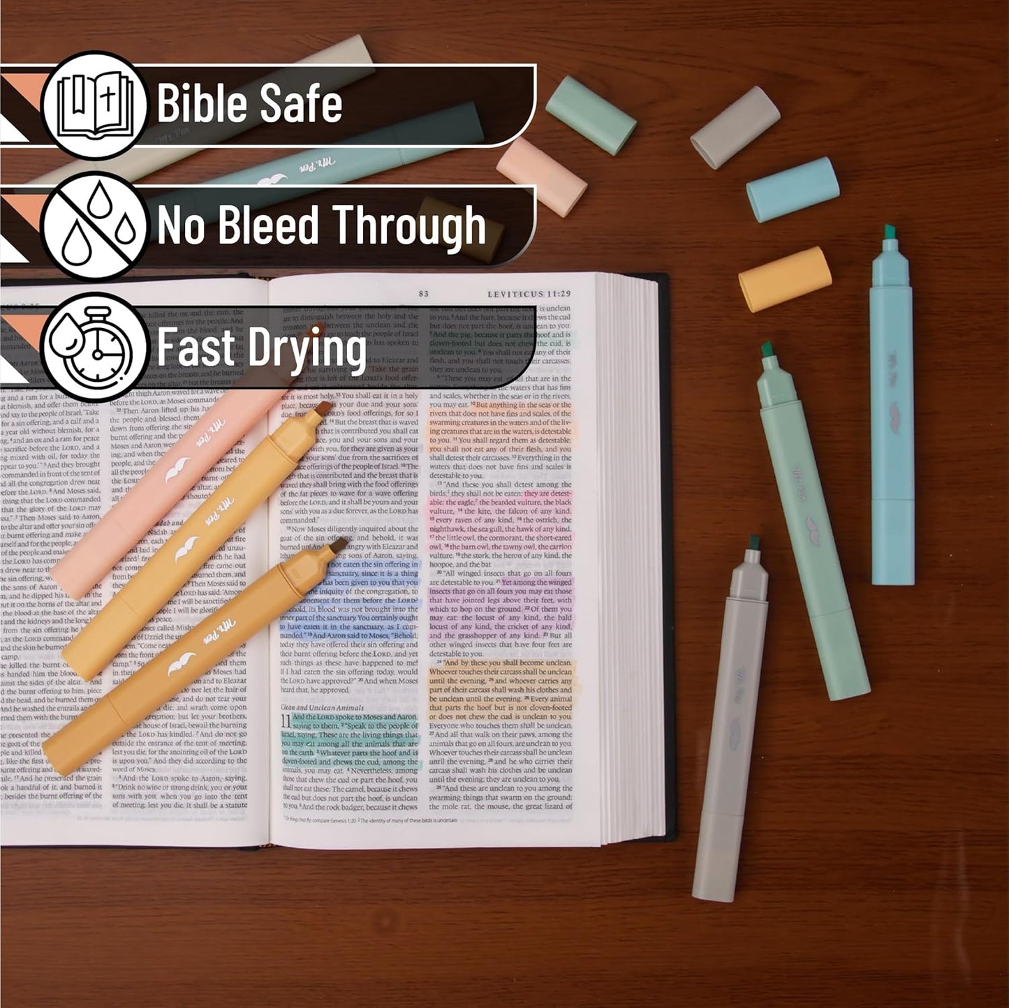 Mr. Pen- Aesthetic Dual Tip Bible Highlighters, No Bleed Through Assorted Color, 8pcs, Cute Highlighter Dual Tip for Journaling Supplies and School Accessories