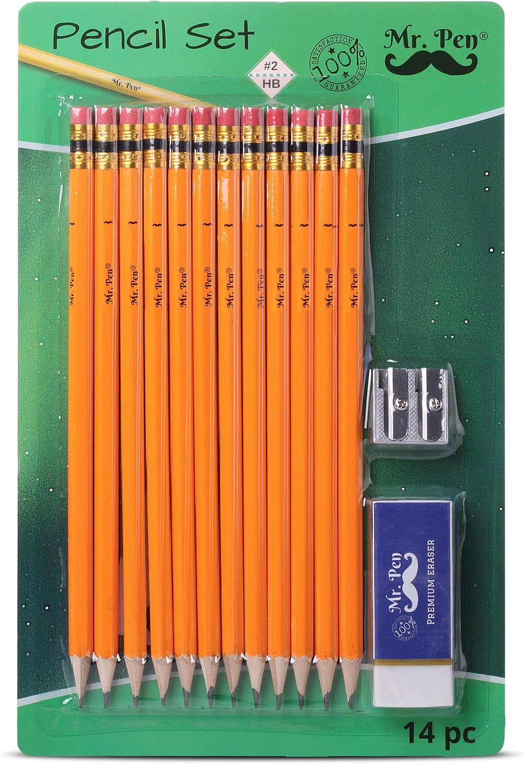 Pencils with Sharpener and Eraser, 12 Pencil, 1 Metal Pencil Sharpener, 1 Eraser, Pencils and Sharpener, Pencil and Sharpener Set, School Supplies, Pencil with Sharpener, Erasers for Kids