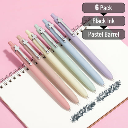 Mr. Pen- Retractable Gel Pens for Journaling, 6 Pack, 0.5 mm Black Ink, Soft Pastel Barrel with Silver Cross Clip, Smooth Writing Aesthetic Pens for Women