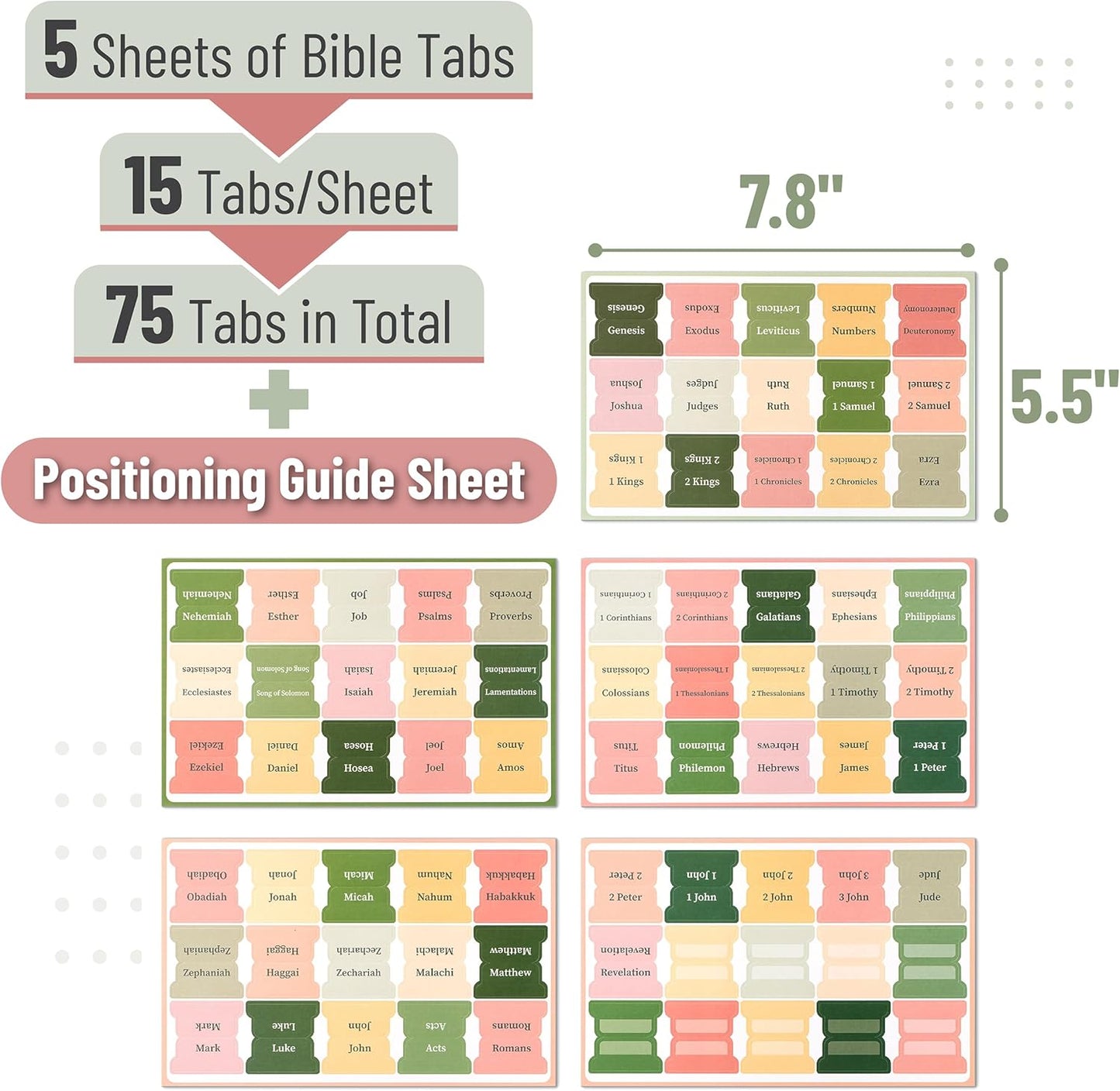 Bible Tabs, 75 Tabs, Colorful, Laminated Bible Tabs for Women and Men, Bible Tabs for Study Bible, Bible Index Tabs, Bible Book Tabs, Bible Labels Tabs, Mr Pen Bible Tabs