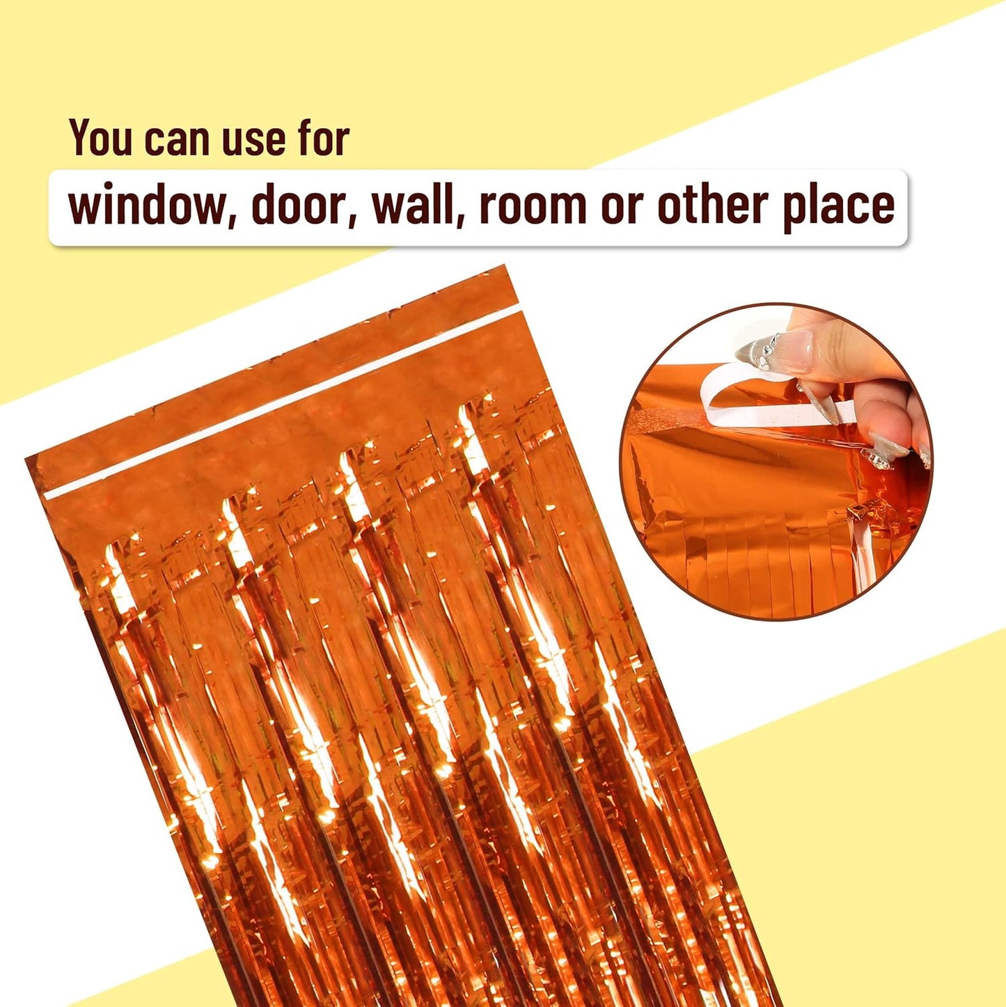 Mr. Pen- Metallic Foil Curtains, Orange Backdrop, 3.3 x 8.3ft, Halloween Streamers, Foil Fringe Curtains Party Decorations