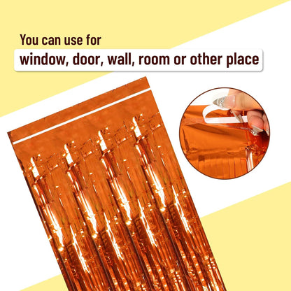 Mr. Pen- Metallic Foil Curtains, Orange Backdrop, 3.3 x 8.3ft, Halloween Streamers, Foil Fringe Curtains Party Decorations