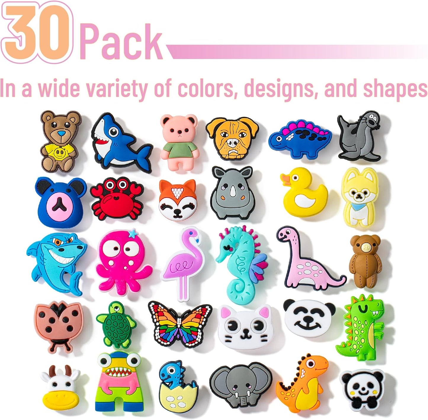 Different Charms, 30 Pack, Animal PVC Random Different Charms, Decoration Charms for Decoration, Charm, Cute Charms, Charms Bulk, Charms Pack, Random Charms, PVC Random Different Shape Charms