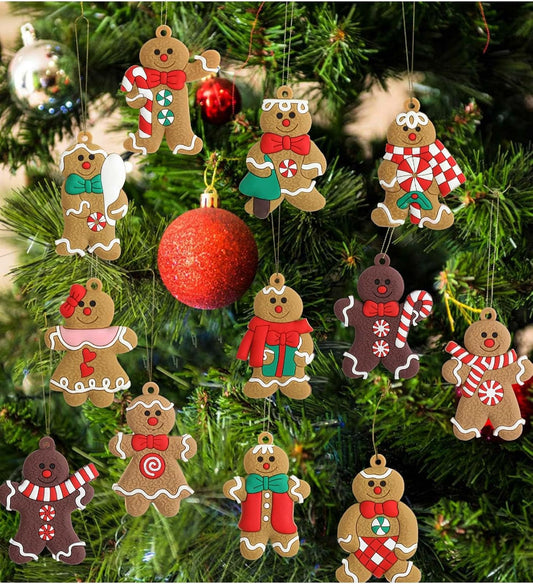 Mr. Pen- Gingerbread Christmas Ornaments, 12 pcs, Christmas Gingerbread Decor, Gingerbread Ornaments for Christmas Tree