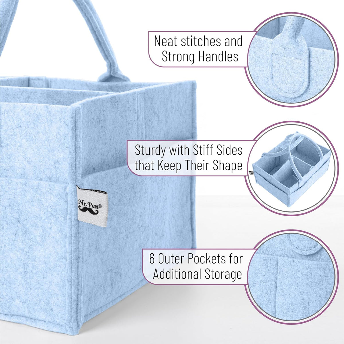 Mr. Pen- Baby Diaper Caddy Organizer, Sky Bliss, Baby Caddy Organizer with Handle, Compact Size, Collapsible & Portable