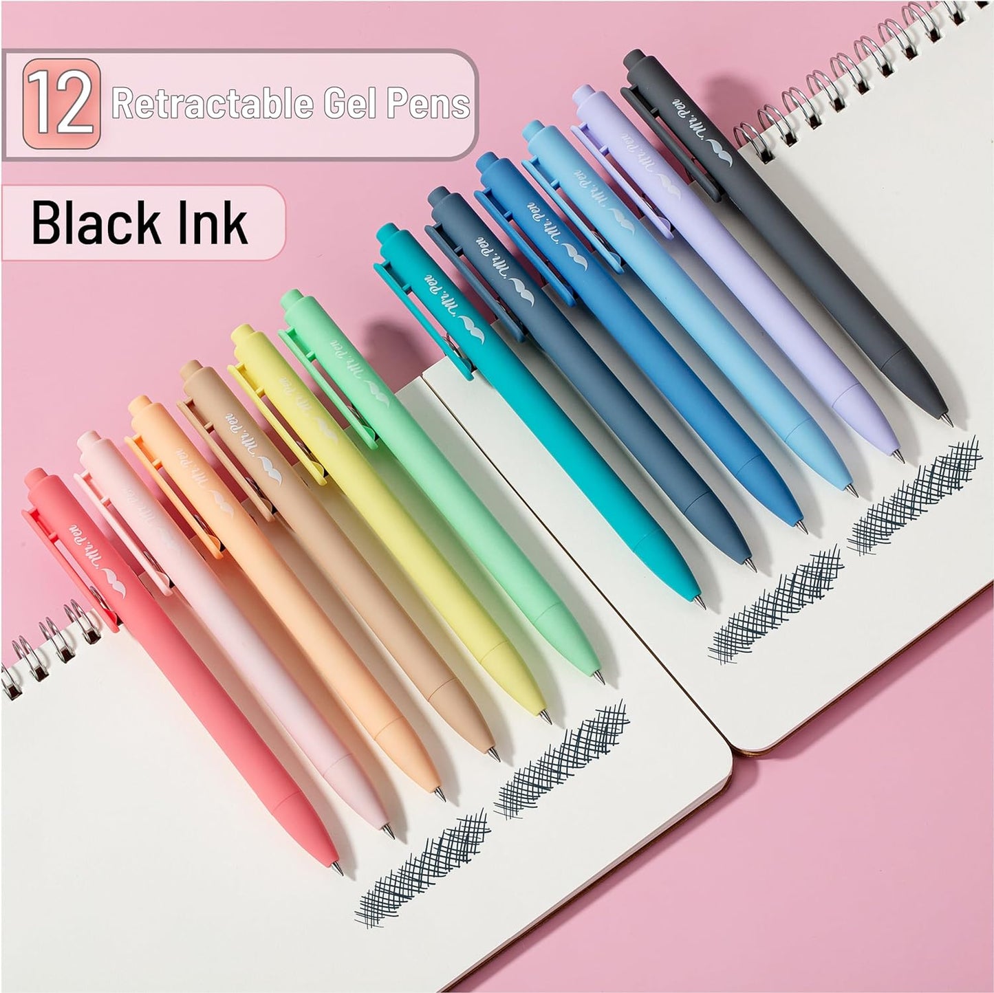 Retractable Gel Pens, 12 Pack, Black Ink Gel Pens, Pastel Barrels, Gel Pens Fine Point 0.7mm, Retractable Pens, Cute Pens, Gel Ink Pens, Aesthetic Pens for Journaling Fine Tip Pens