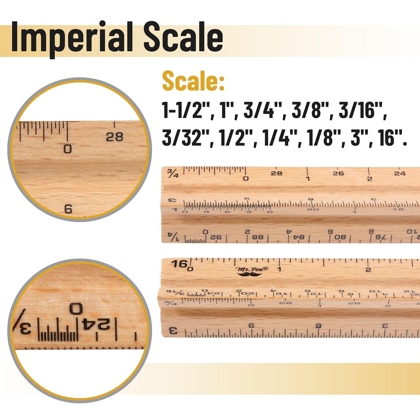 Mr. Pen- Architectural Scale Ruler, 12 Inch, 2 Pack, Wooden Architecture Ruler, Scale Ruler for Blueprints