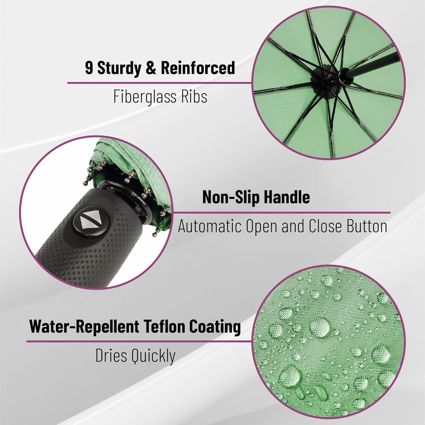 Mr. Pen- Windproof Travel Umbrella, Light Green, Automatic Umbrellas for Rain, Compact Umbrella, Travel Umbrella Compact