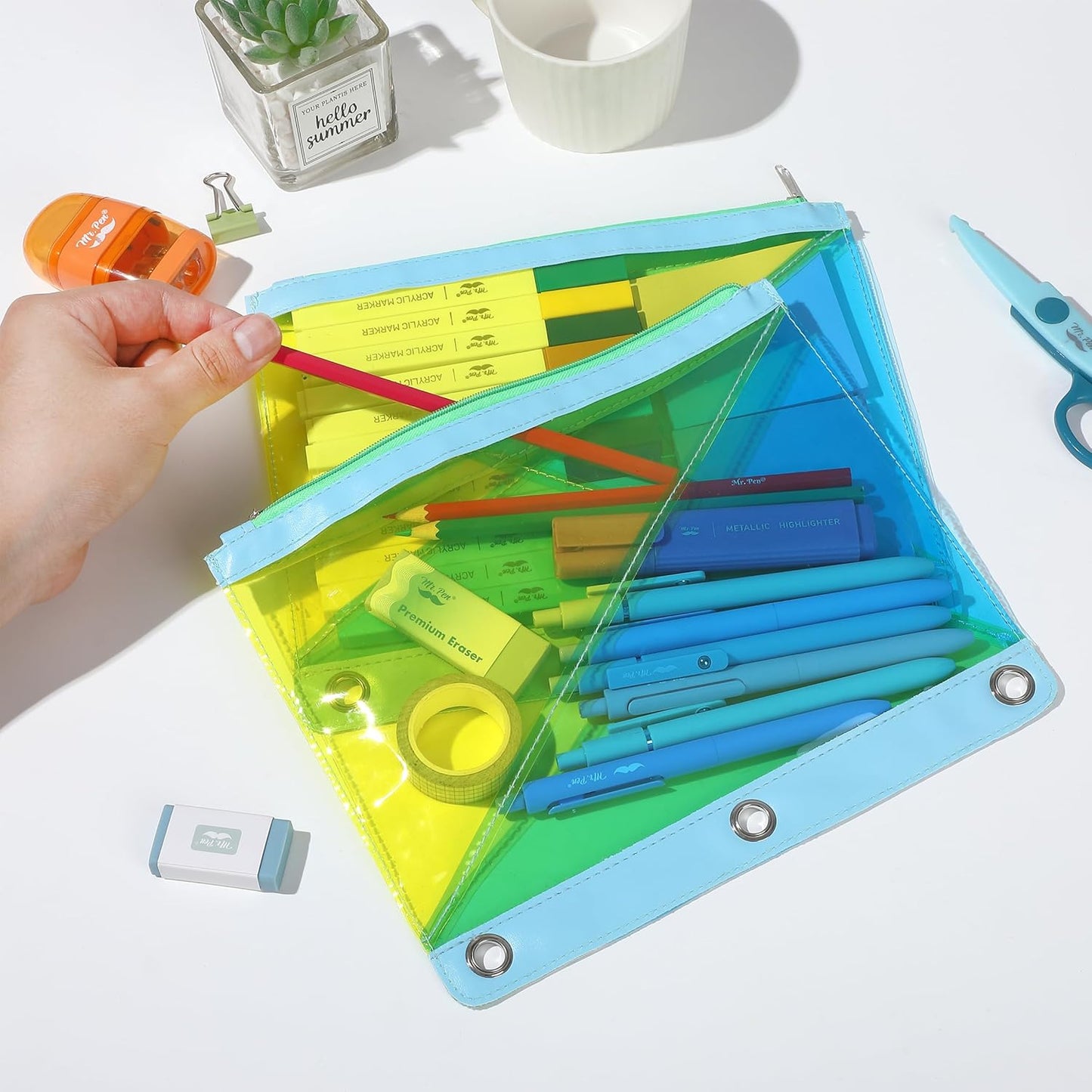 Mr. Pen- Transparent Pencil Pouches, 2 Pack, Pencil Pouch for 3 Ring Binder Pencil Pouch