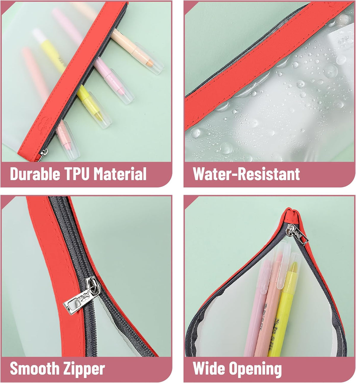 Mr. Pen- Clear Pencil Pouch, 6 Pack, Colorful, Pencil Bags, Clear Makeup Pouch