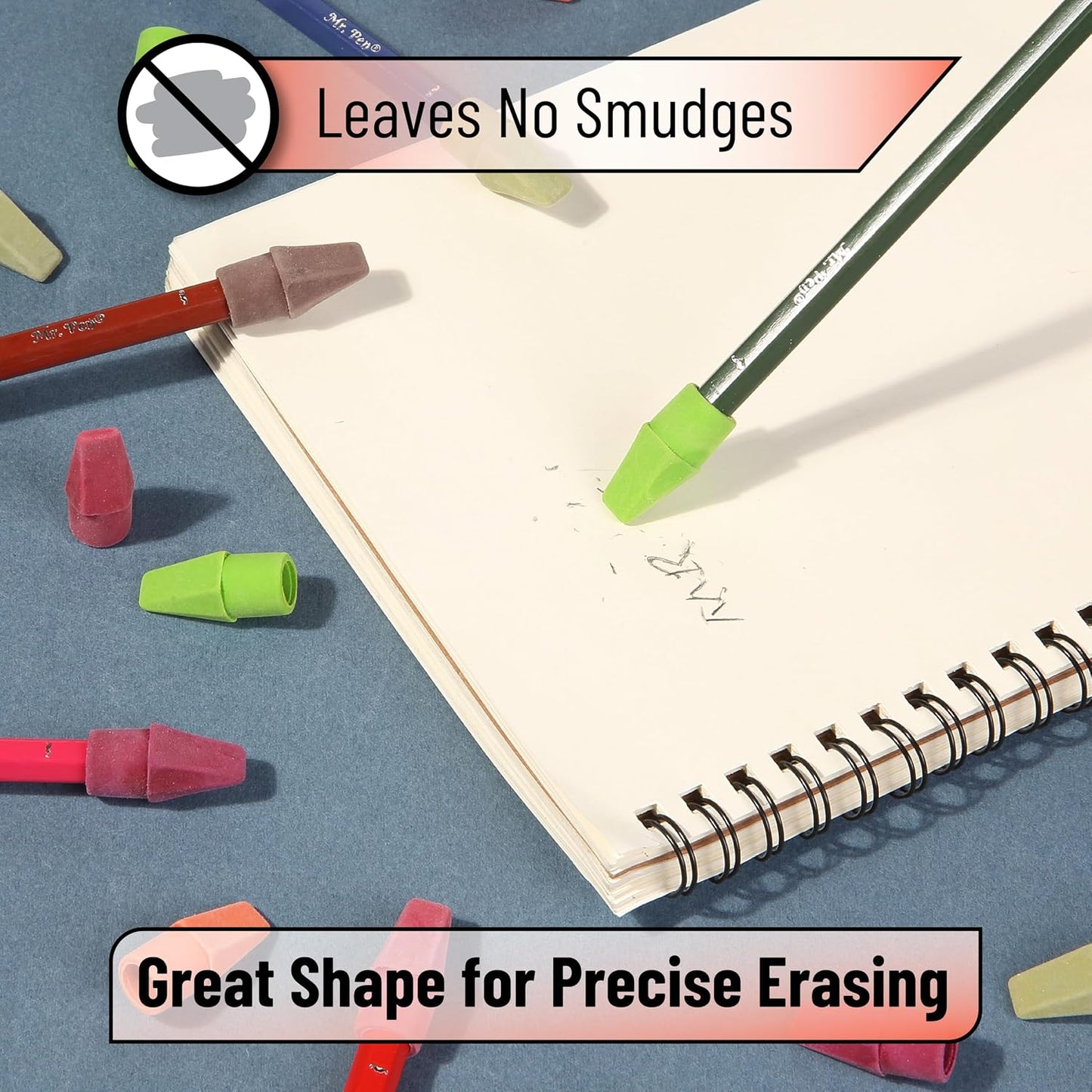 Mr. Pen- Pencil Top Erasers, 120 Pack, Latex-Free, No-Smudge