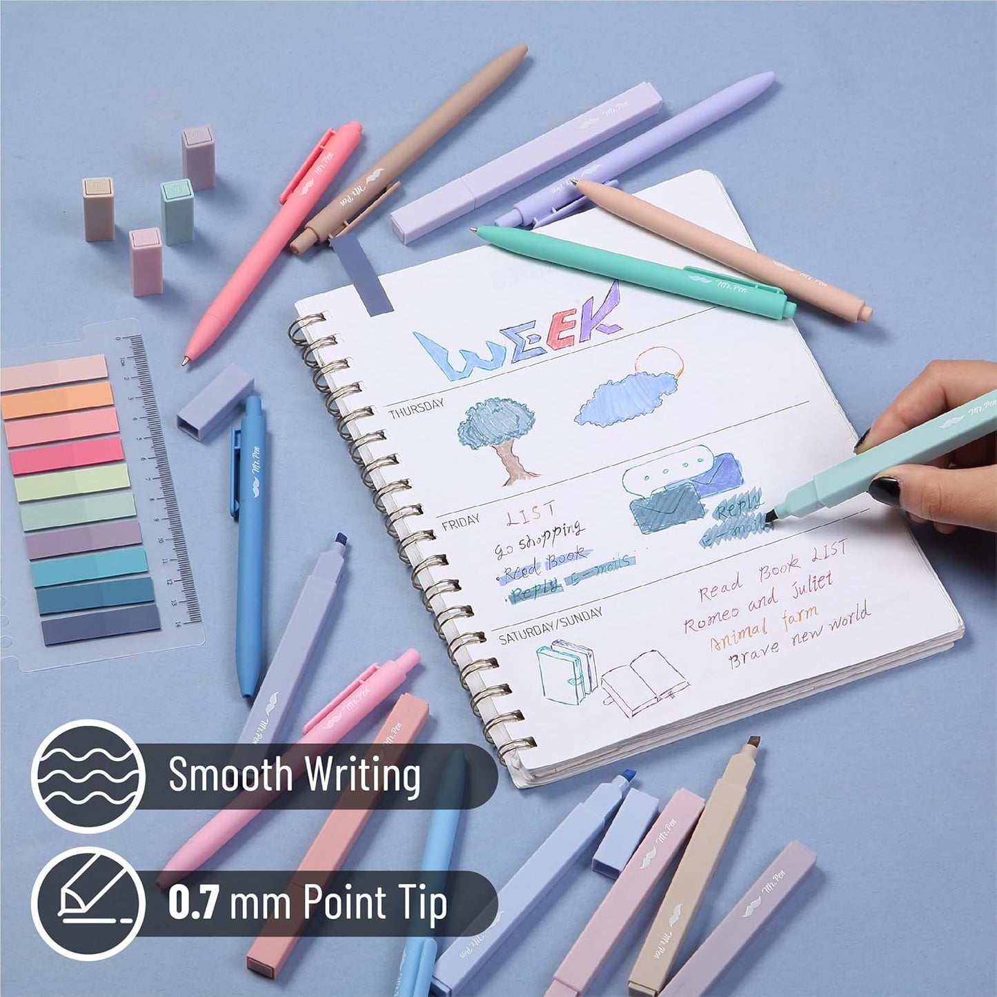 Mr. Pen- Aesthetic Bible Highlighters and Pens No Bleed, 16 Pack, 200 Sheets Transparent Sticky Tabs, Bible Highlighters No Bleed Highlighters for Bible Pages No Bleed