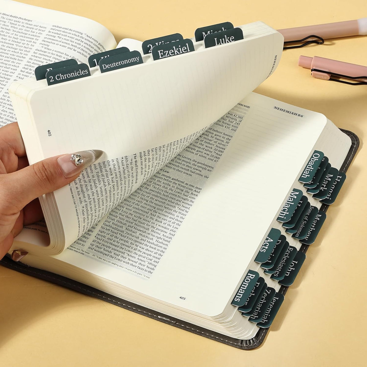 Mr. Pen- Laminated Bible Tabs, 75 pcs, Elegant Green, Easy-to-Read & Apply, Tear Resistant Index Tabs for Women and Men