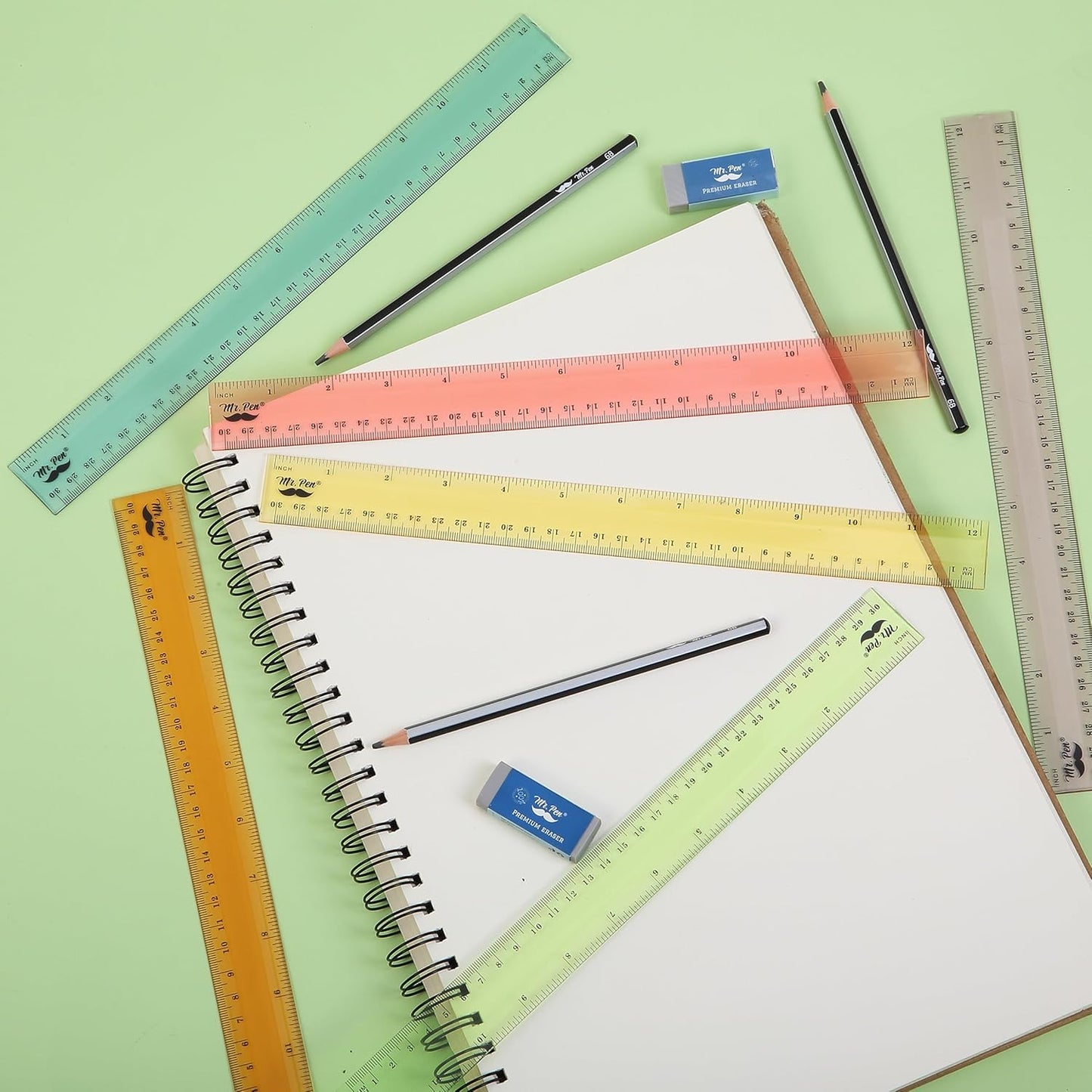 Mr. Pen- Plastic Rulers, 12 Inch, 6 Pack, Pastel Colors, Metric & Imperial, Clear Ruler Set, Cute Ruler 12 Inch