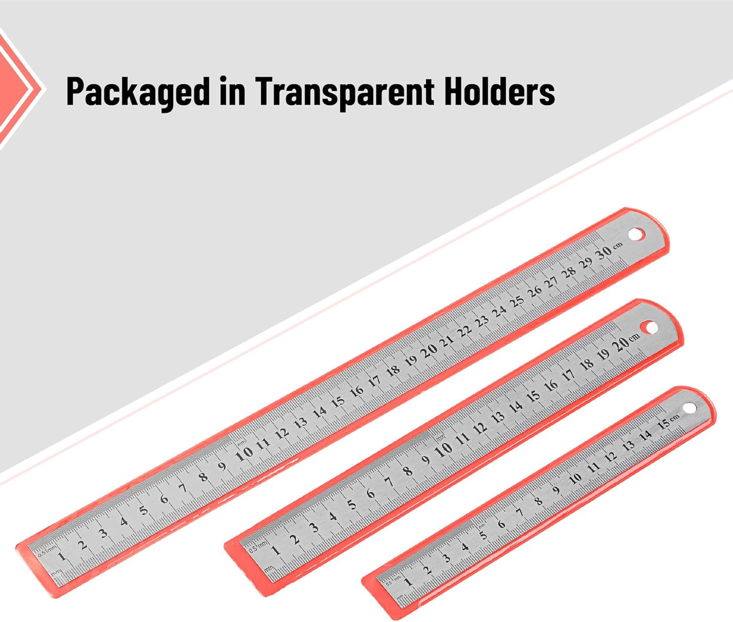 Stainless Steel Rulers Set, 3 Pack, 6” 8” 12”, Thin Metal