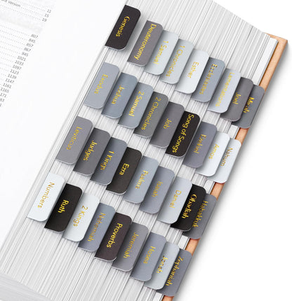 Mr. Pen- Bible Tabs, 75 pcs, Shades of Gray, Gold Foil Embossed Lettering