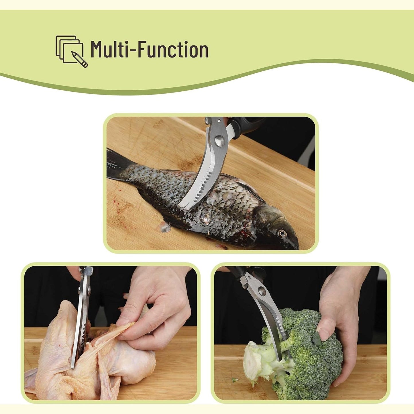 Heavy Duty Poultry Shears, Stainless Steel Meat Scissors, Lock