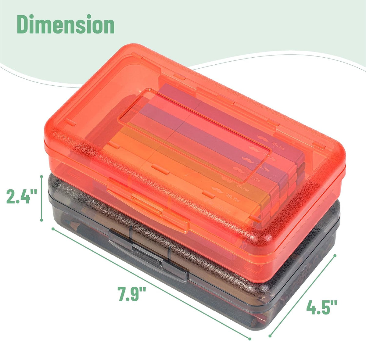Mr. Pen- Clear Pencil Boxes, 2 Pack, Dark Grey and Red, Snap-Tight Lid, Plastic Pencil Box Organizer