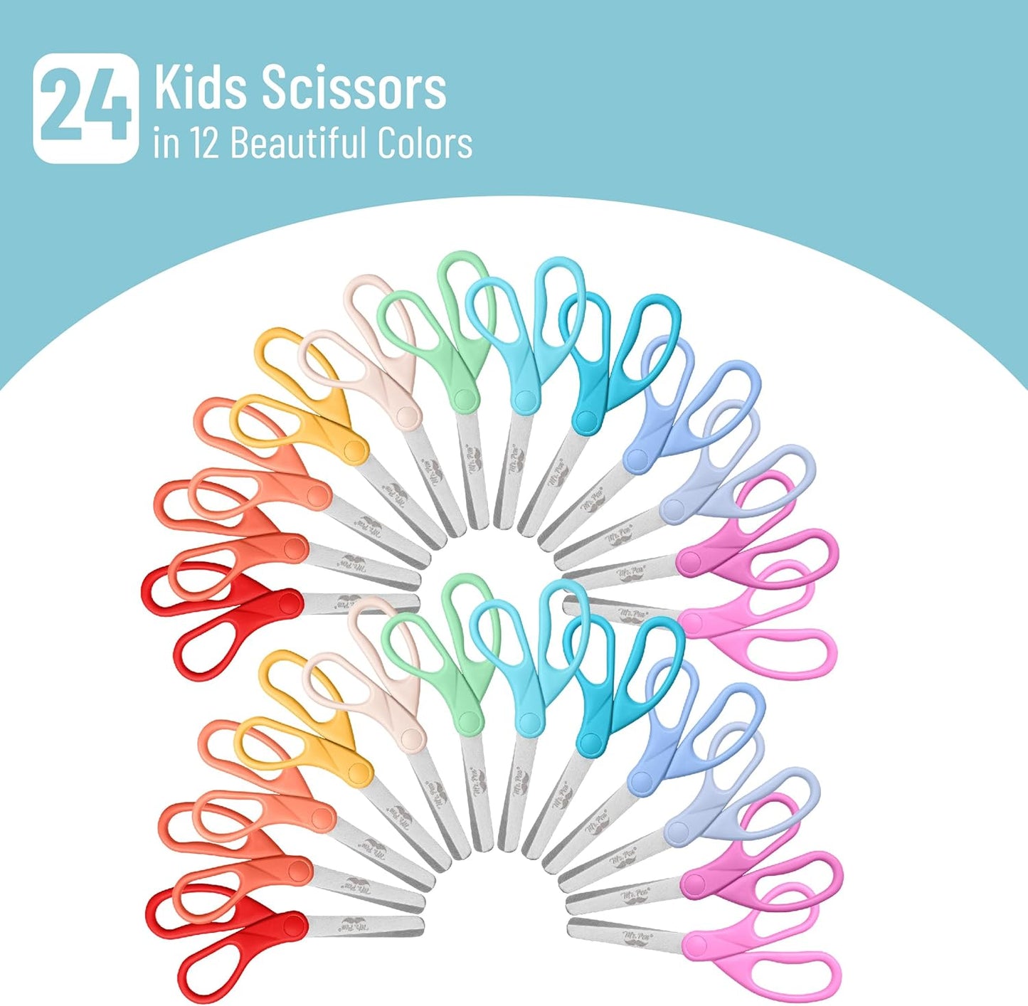 Bulk Kids Scissors 5”, 24 Pack, Blunt Tip, Modern Shades, Ages 4+