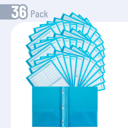 Mr. Pen- Plastic Folders with Pockets and Prongs, 36 Pack, Letter Size, Blue, Flexible Plastic Folders with Prongs
