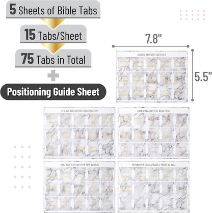 Bible Tabs, 75 Tabs, Marble Design, Gold Foil Lettering, Laminated Bible Tabs for Women and Men, Bible Tabs for Study Bible Index Tabs, Bible Book Tabs, Bible Labels Tabs