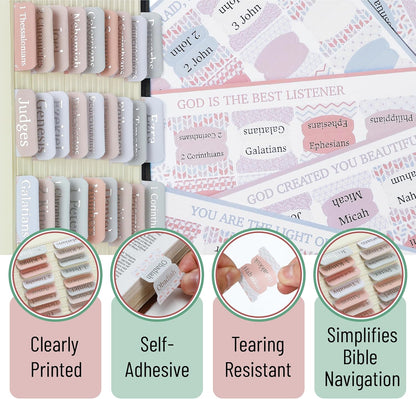 Mr. Pen- Mini Bible Tabs, 75 pcs, Modern Grace, Laminated Bible Tabs for Women and Men