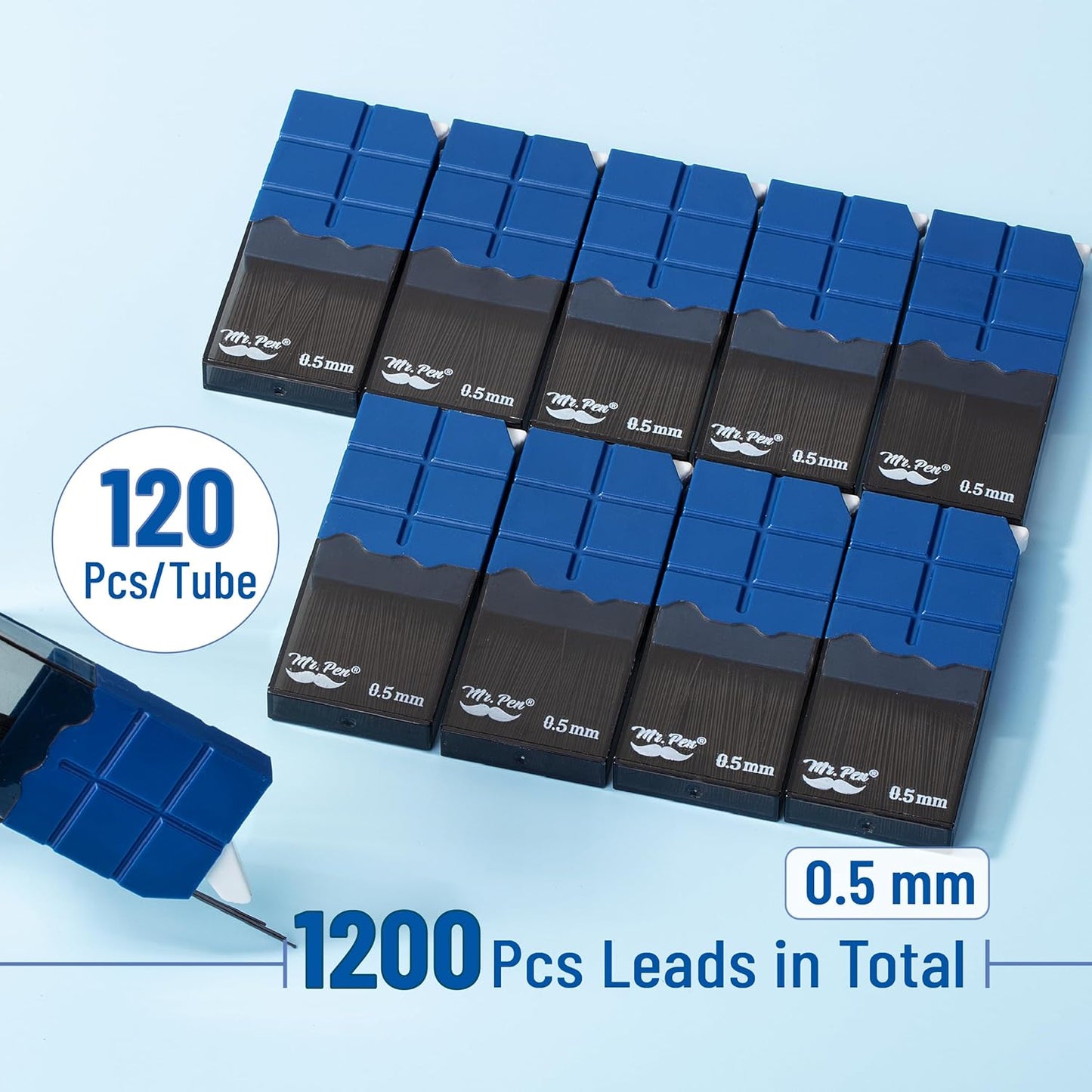 0.5 Mechanical Pencil Lead Refills, 10 Tubes, 1200 pcs