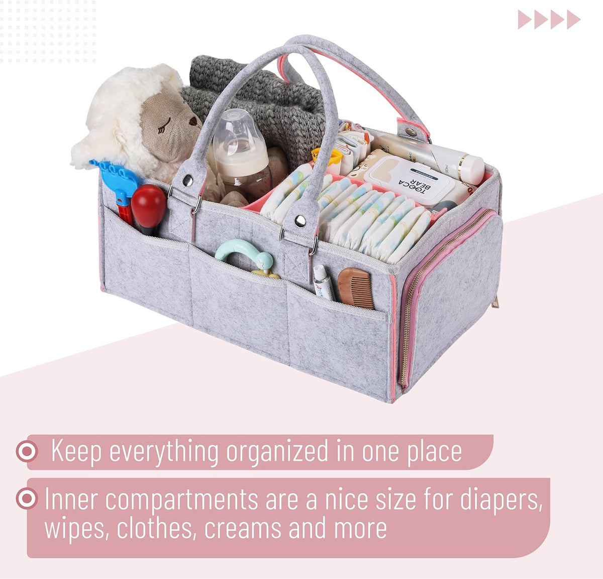 Baby Diaper Caddy Organizer, Pink Inside, Diaper Organizer, Car Diaper Caddy, Baby Caddy Organizer, Portable Diaper Caddy, Diaper Organizer for Changing Table, Baby Organizer for Nursery