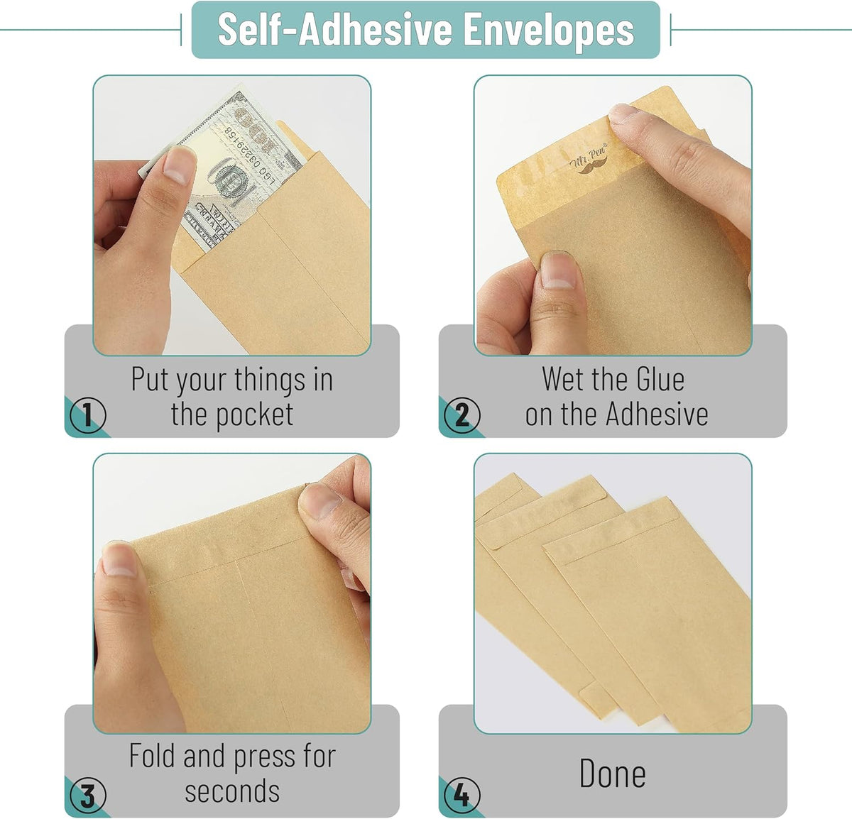 Mr. Pen- Money Envelopes for Cash, 6.5" x 3.5", 500 Pack, Bulk Brown Kraft Paper