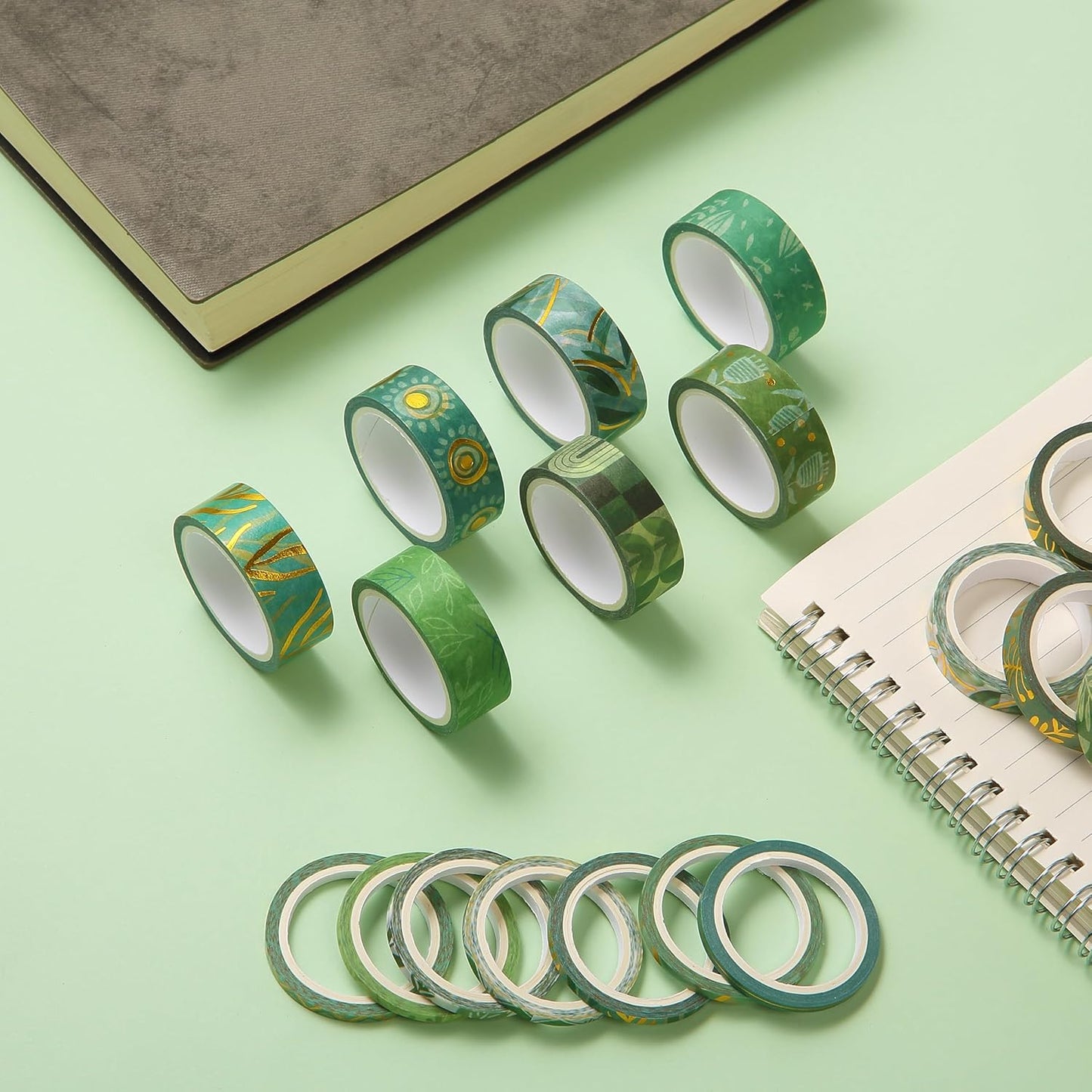 Mr. Pen- Washi Tape Set, 21 Rolls, Greenery Summer Design, Decorative Tapes with a Tape Measure