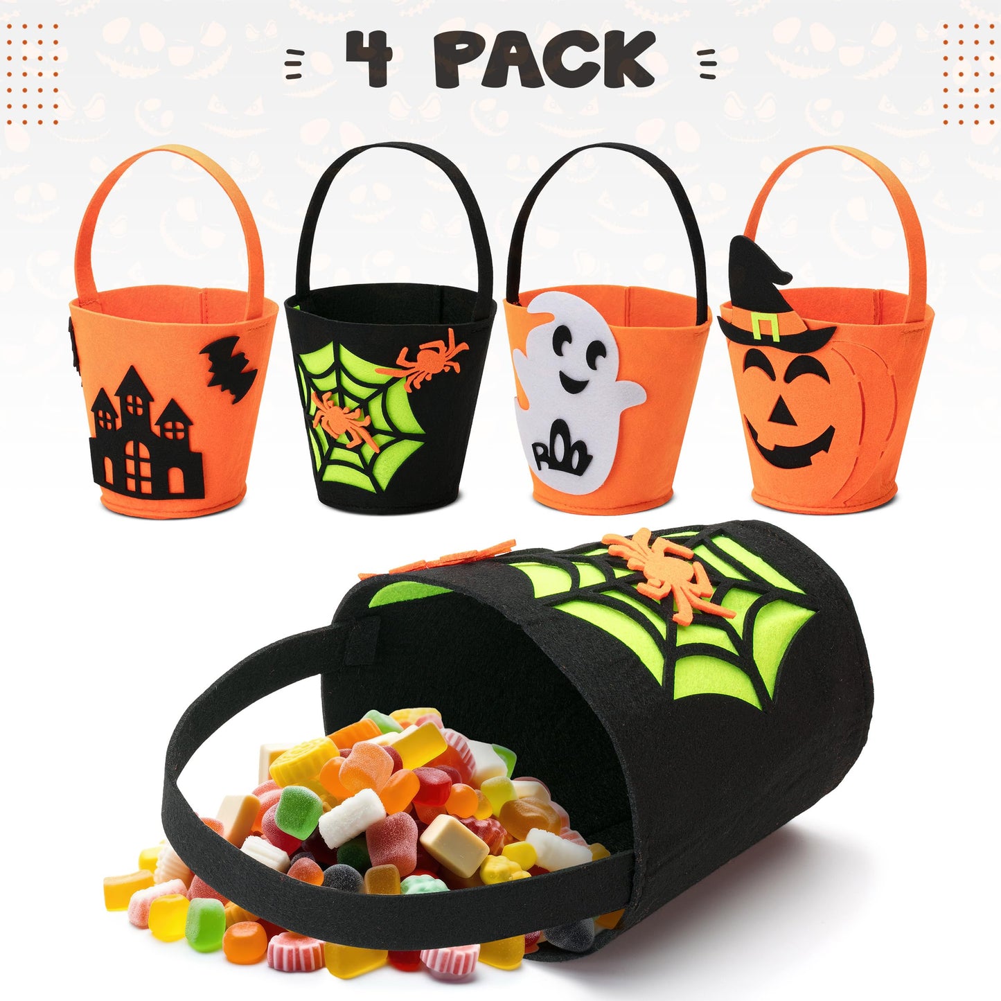 Mr. Pen- Mini Halloween Candy Bucket, 4 Pack (Check the Size), Halloween bucket, Halloween Trick or Treat Bucket, Halloween Trick or Treat Bags, Halloween Bags for Trick or Treat