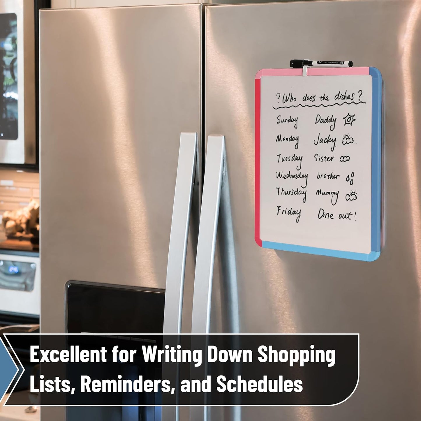 Dry Erase Board, 14" x 11", Colorful Frame, Marker Included
