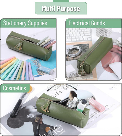 PU Leather Pencil Case, Green, Pencil Case Small Pencil Pouch Aesthetic Pencil Case, Cute Pencil Case Aesthetic, Leather Pencil Pouch Small Pencil Case Cute, Pencil Case for School