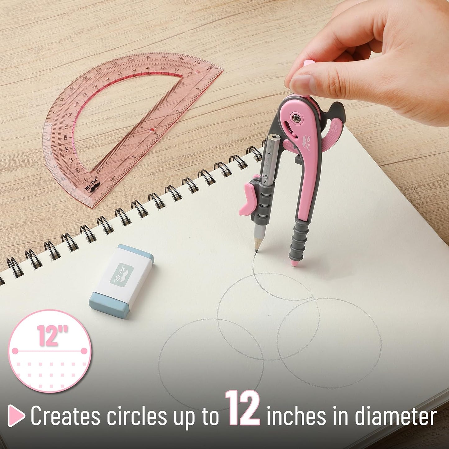 Mr. Pen- Compass and Protractor Set, Rogue Pink, Compass Geometry Tool, Protractor and Compass Set, Compass Drawing Tool