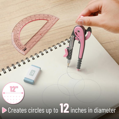 Mr. Pen- Compass and Protractor Set, Rogue Pink, Compass Geometry Tool, Protractor and Compass Set, Compass Drawing Tool