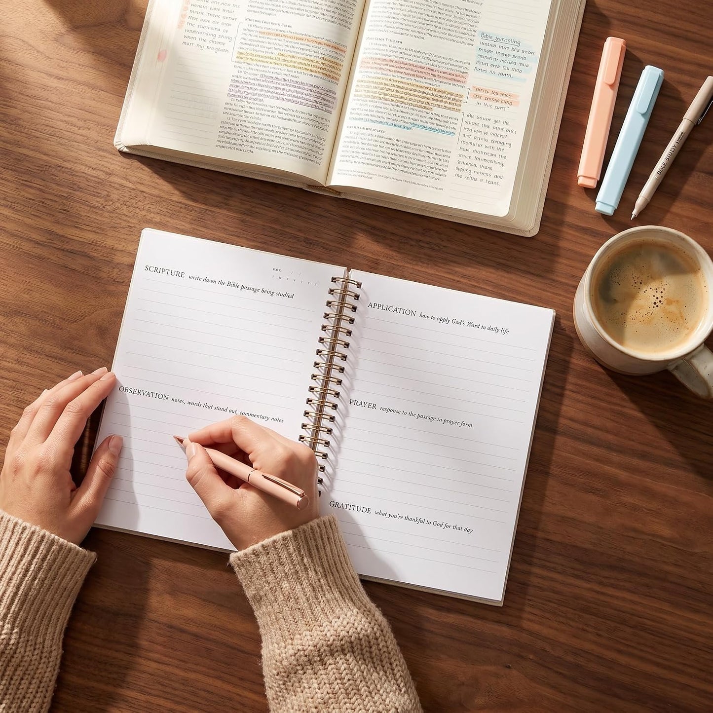 Mr. Pen- Abide Bible Study Journal – A5 Hardcover Journal with 136 Pages, 120gsm Paper, Gold Metal Spiral, Christian Gift for Women, SOAP Bible Study Method