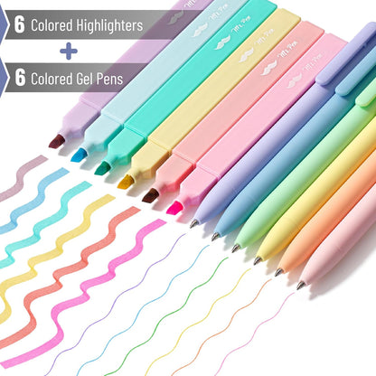 Aesthetic Highlighters and Gel Pens, 12 Pack, Pastel Color Bible Highlighters No Bleed, Colorful Ink Gel Pens Fine Point 0.7mm, Highlighter Pens, No Bleed Highlighters for Bibles, Gel Pens